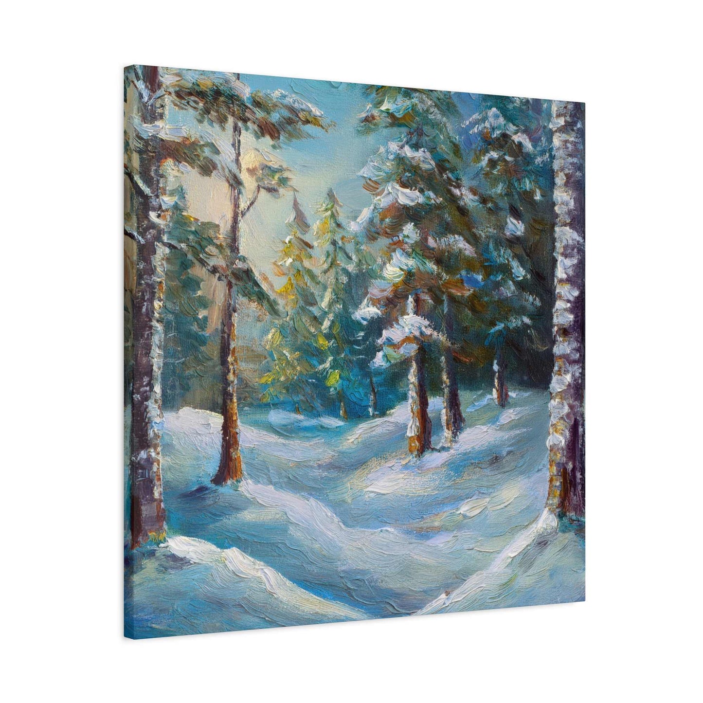 Snow Forest Print Canvas, Oil Paint Print 20x20, 24x24, 30x30, 32x32, 36x36 Art Design Print Pine-Wood Inner Frame MC-75