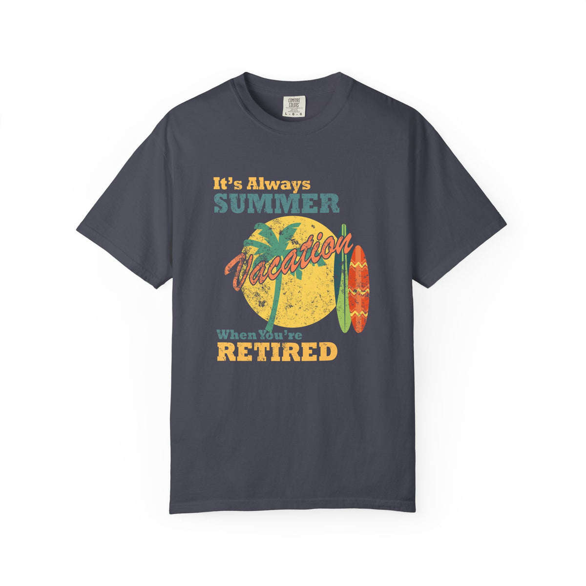 Always Summer Vacation Retro Palm Surf Unisex Comfort Colors Garment-Dyed Heavyweight 100 Cotton Art Design T-Shirt w108