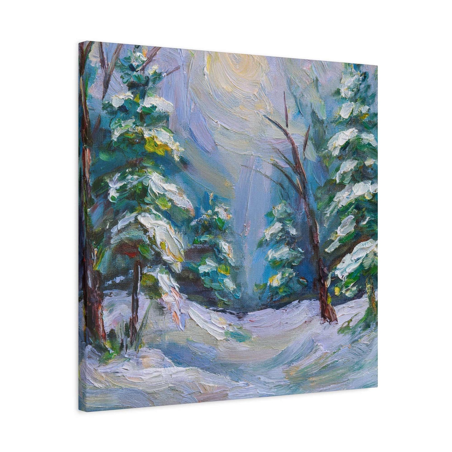 Snow Forest Print Canvas, Oil Paint Print 20x20, 24x24, 30x30, 32x32, 36x36 Art Design Print Pine-Wood Inner Frame MC-78