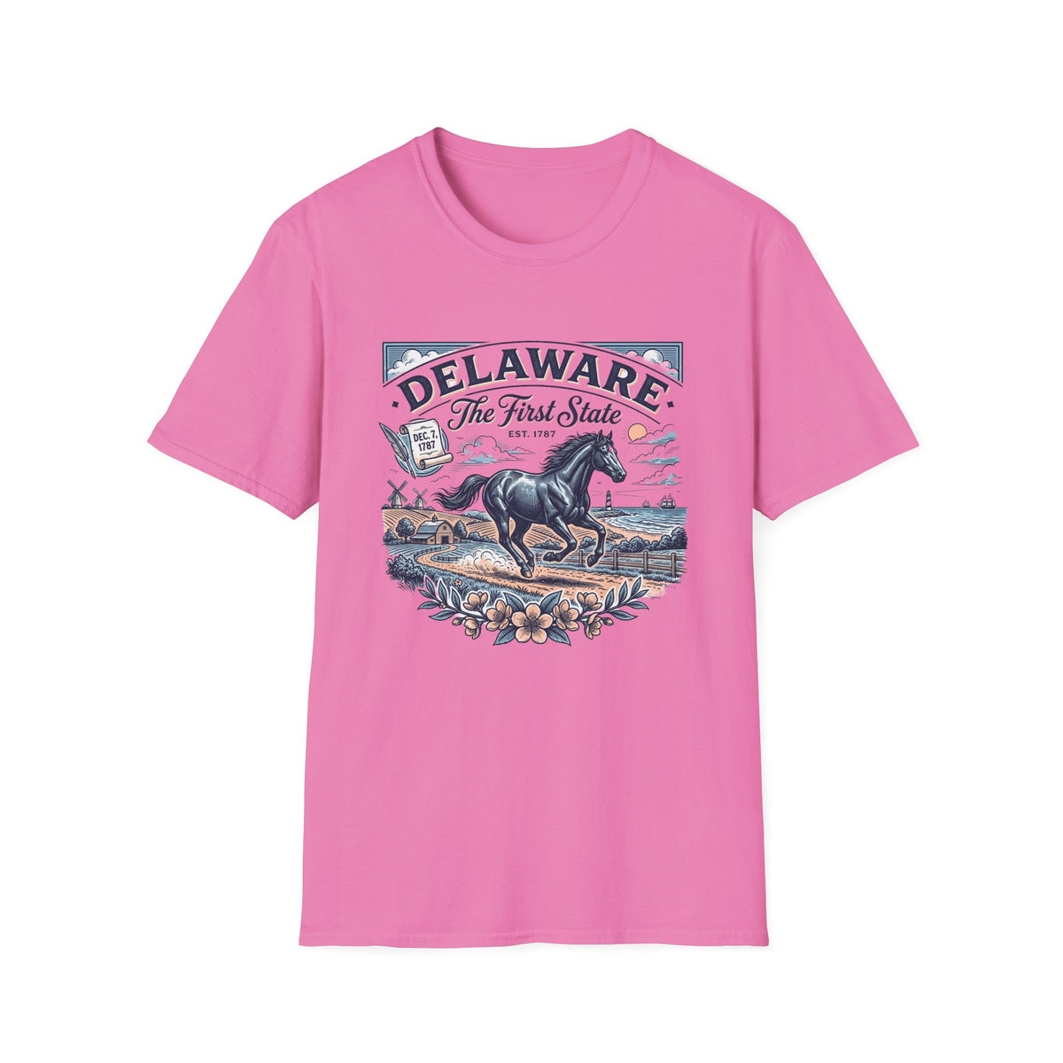 Delaware The First State Horse Travel Tourist Graphic Tee Unisex 100 Cotton Gildan T-Shirt