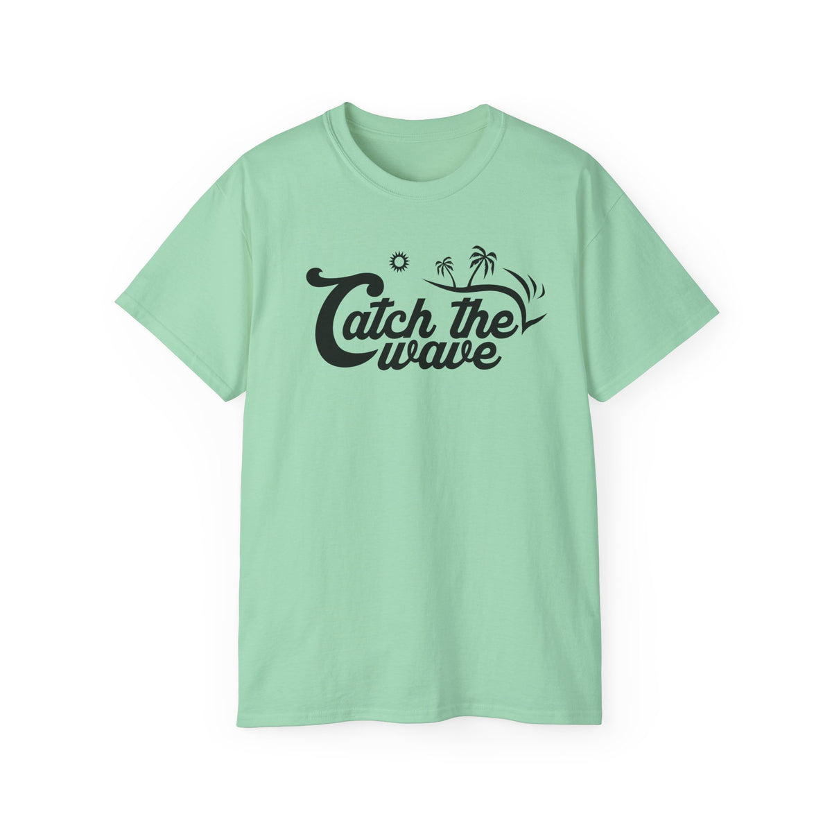Catch the Wave Tee | Surf Script Typography, Palm Trees, Beach Vibes