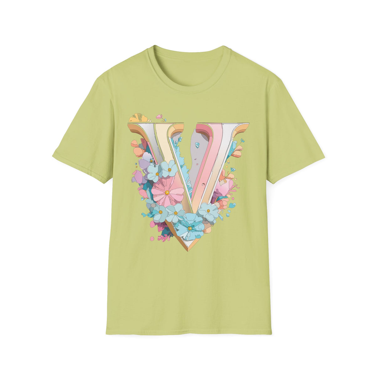 Floral Letter V T-Shirt | Pastel Vintage Monogram Tee