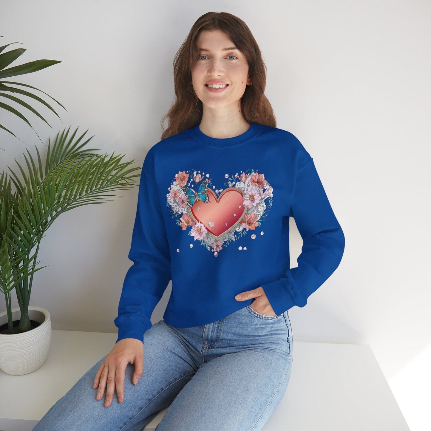 Unisex Floral Heart Sweatshirt With Love Graphic For Valentines Day Gift Cozy Winter Wear