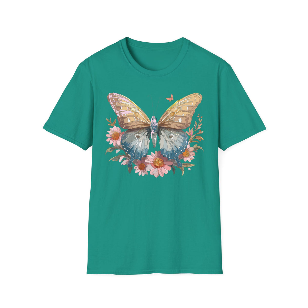 Butterfly Floral T-Shirt – Colorful Nature-Inspired Botanical Gift Graphic Design Unisex 100 Cotton Gildan T-Shirt