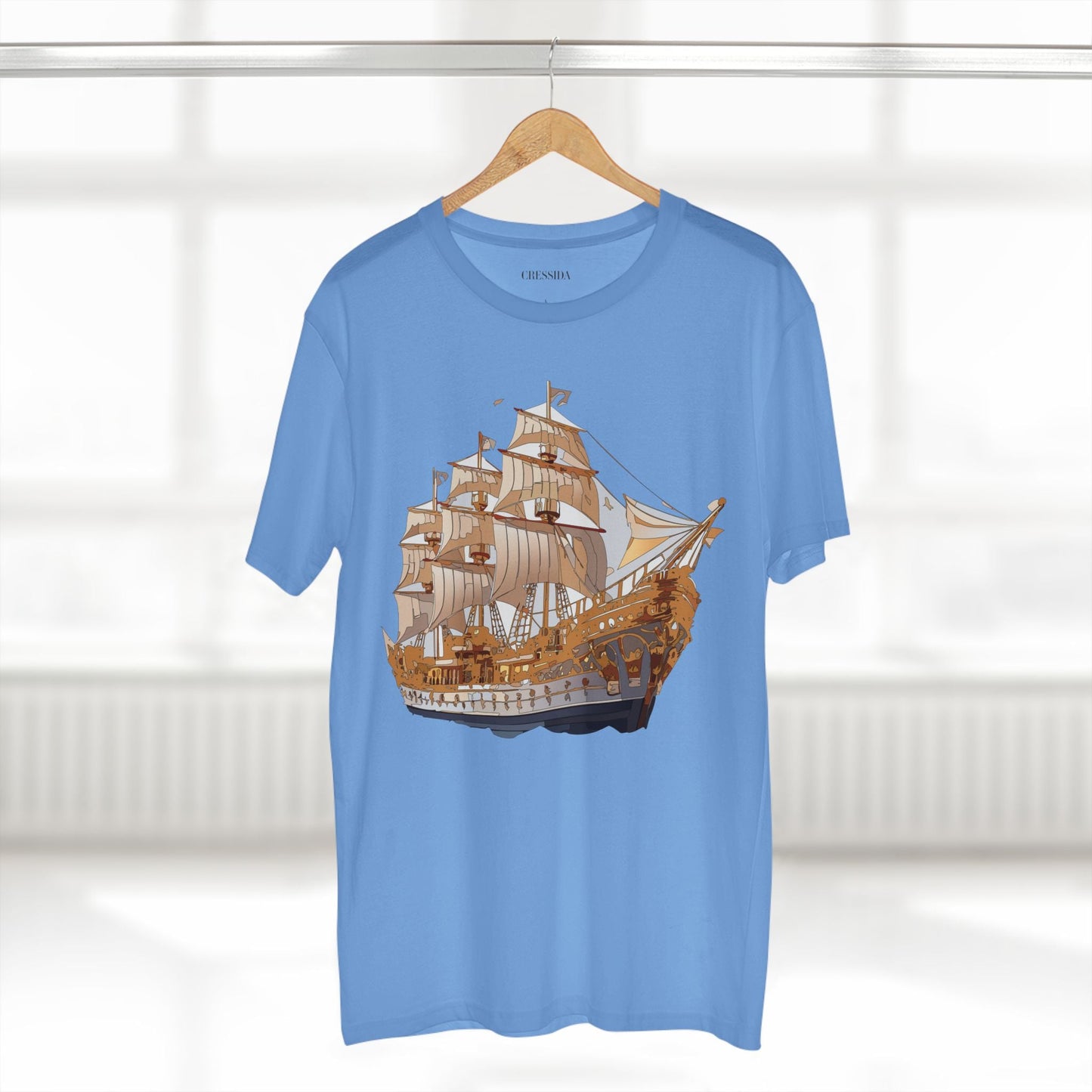 Ship Graphic Unisex 100 Cotton T-Shirt with Gold Frigate Art Design 9