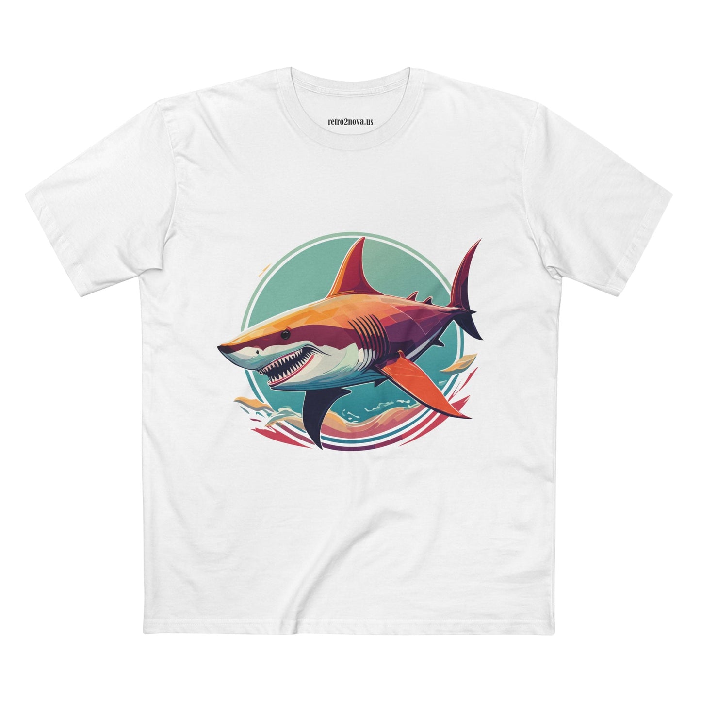 Unisex Animals Shark Shirt Premium Cotton Staple Tee With Original Art Design By Retro2Nova From Exclusive Art Collection