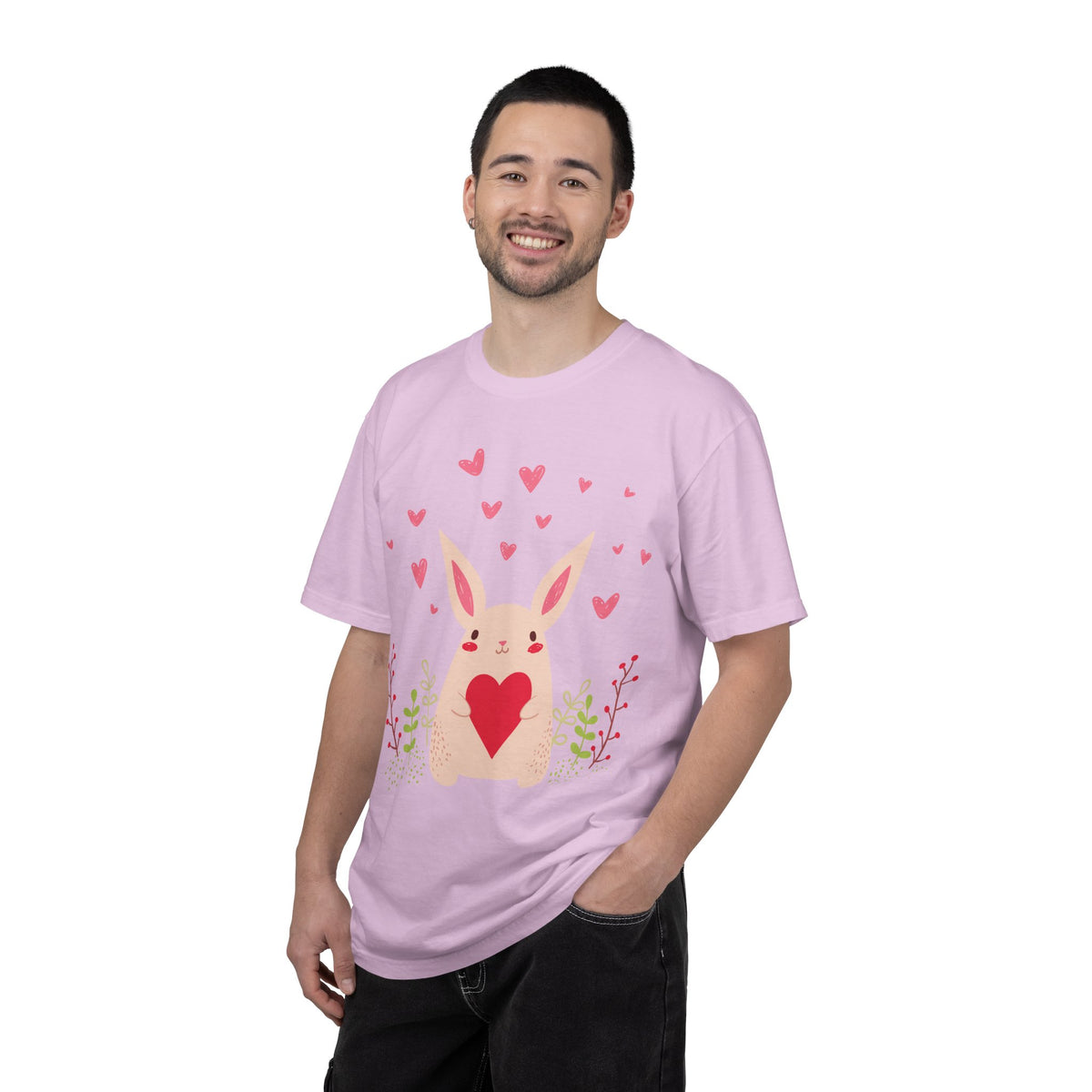 Easter Bunny Heart T-Shirt, Tee Shirt with Easter Signature, T Shirt with Easter Prints, Tee Shirt with Easter Design