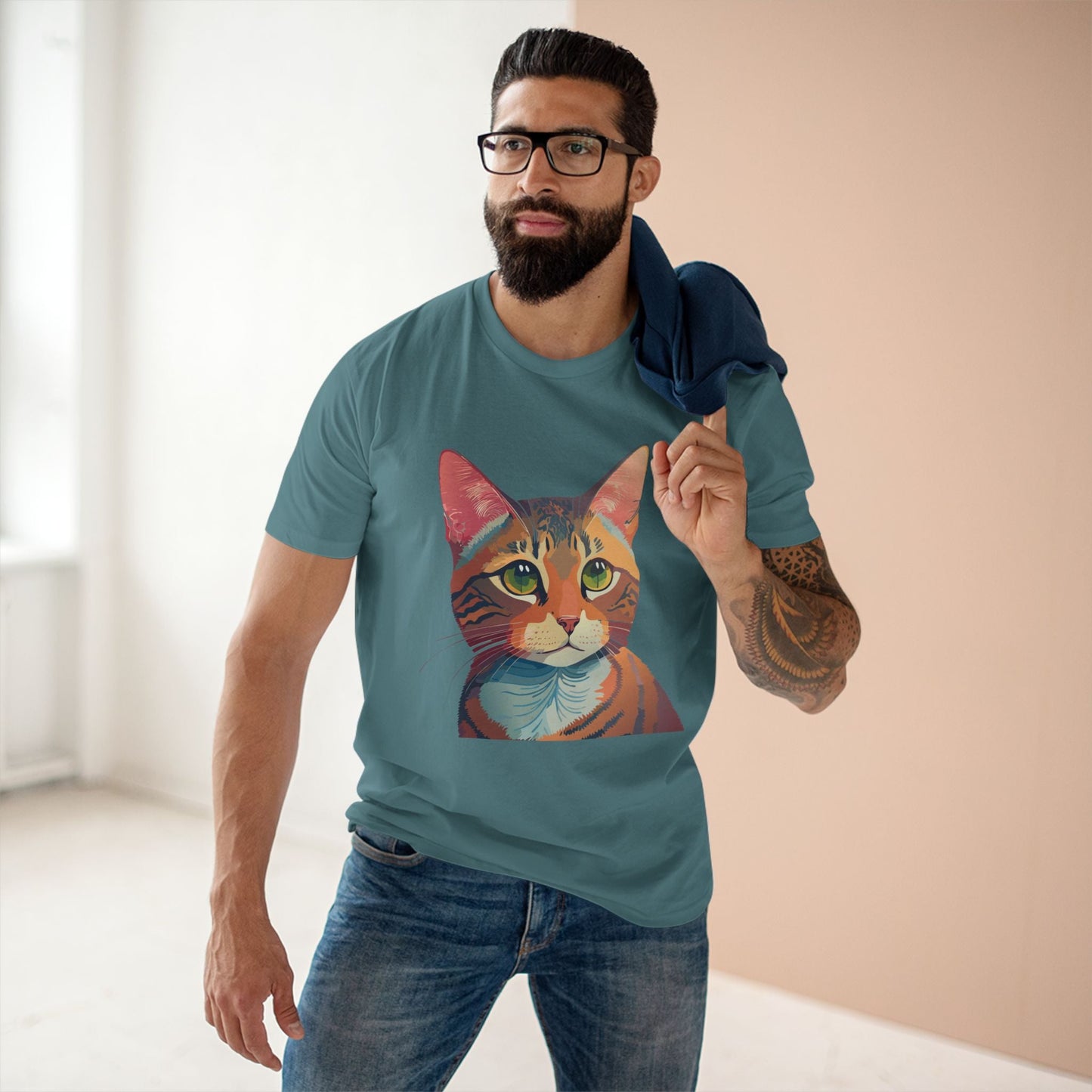 Retro2Nova Cat Art Tee Unisex Premium Cotton Shirt With Original Artwork Design Soft Breathable Comfort Everyday Wear
