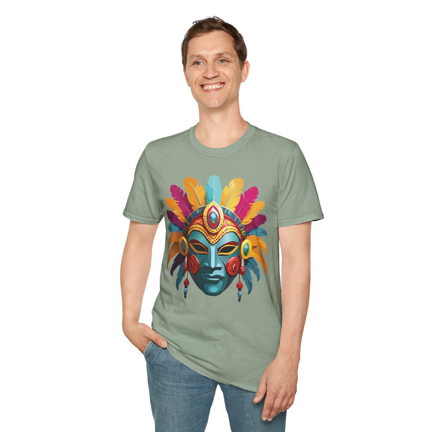 Mask Tee Shirt Unisex Short Sleeve Graphic Tee Masquerade Design 100 Percent Ring Spun Cotton