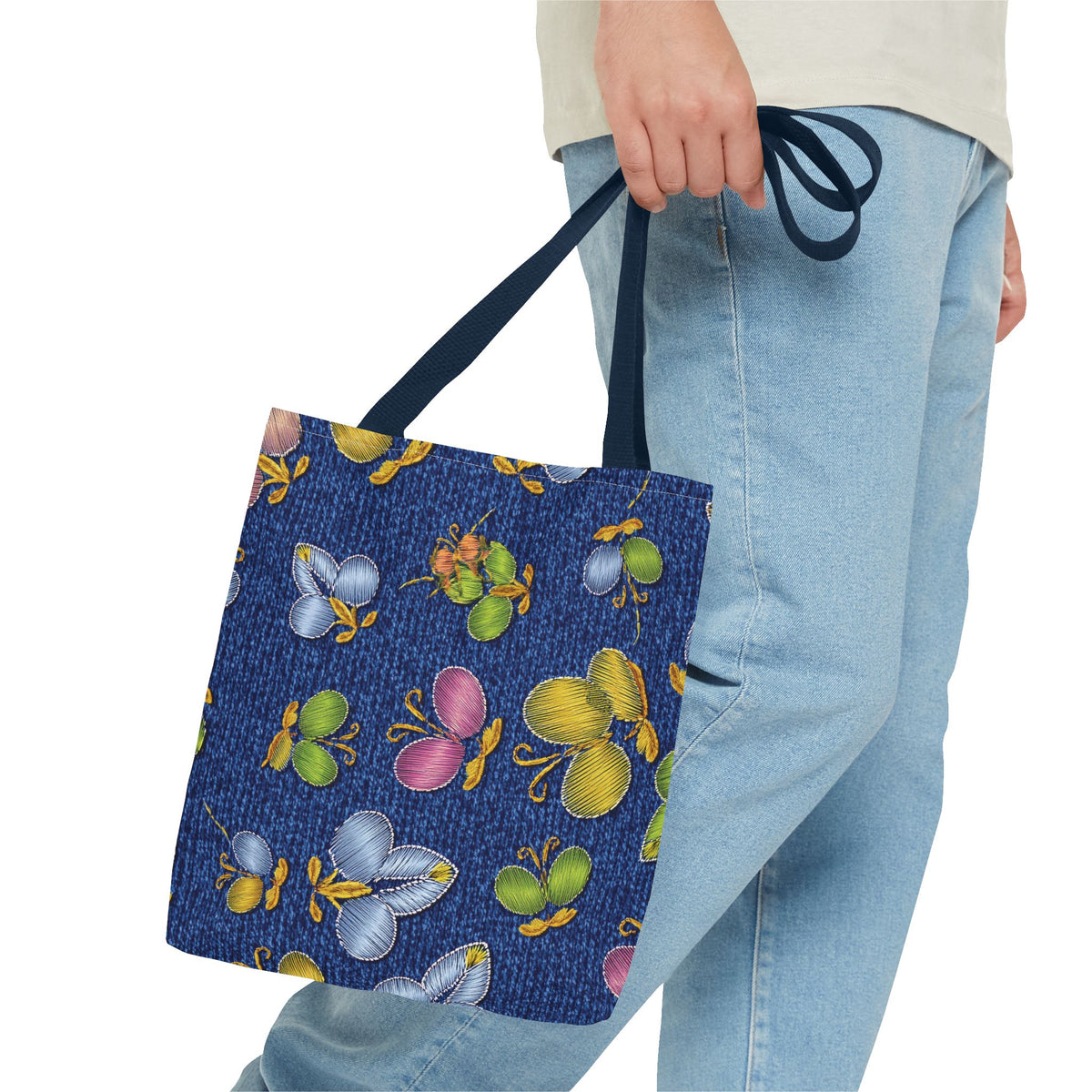 Denim Fabric Imitation Print Unisex Canvas Bag Poly Spun 3 Sizes Tote Bag 160