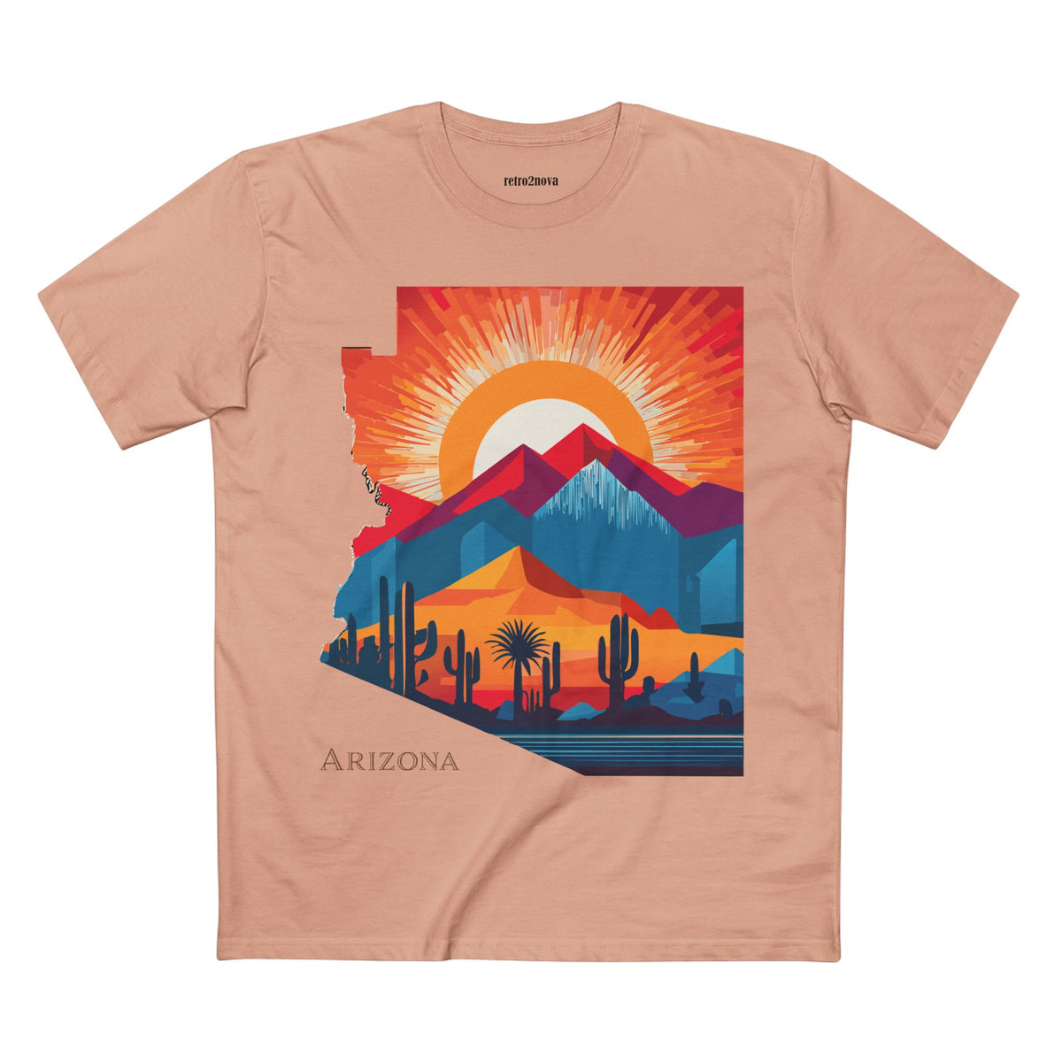 Arizona Desert Sunset Tee | State Silhouette, Cactus Landscape