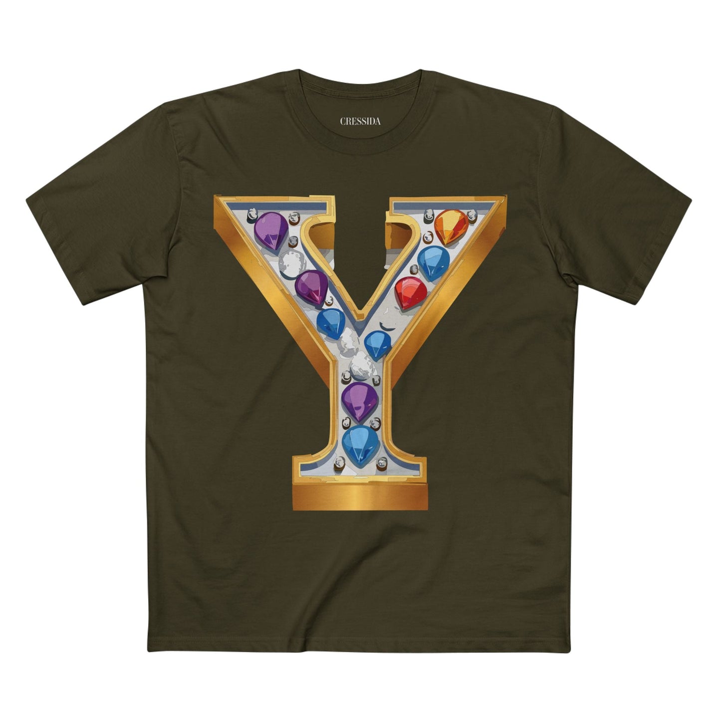 Letter Y Graphic Design Tee Unisex 100 Cotton With Antique Gold Letters Artwork T-Shirt