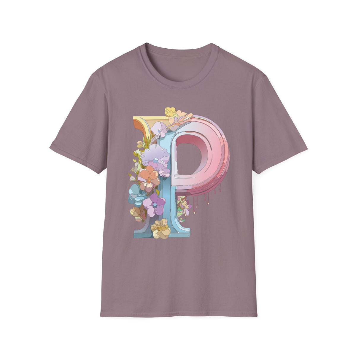 Floral Letter P Monogram T-Shirt | Pink Pastel Initial Tee