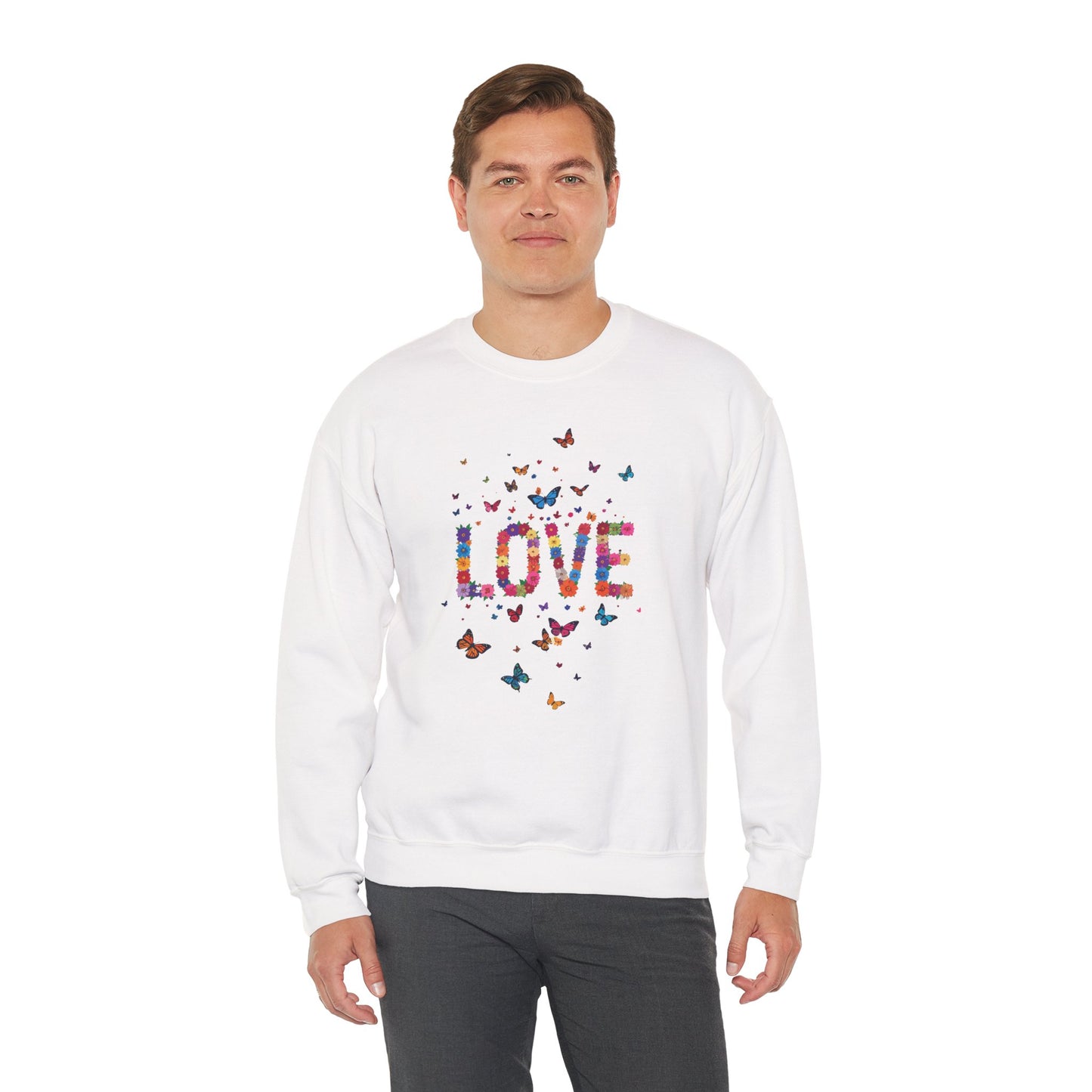 Unisex Floral Love Sweatshirt, Love Floral Sweatshirt, Floral Butterfly Sweatshirt, 50/50 Cotton-Poly Valentine's Day Sweatshirt 06