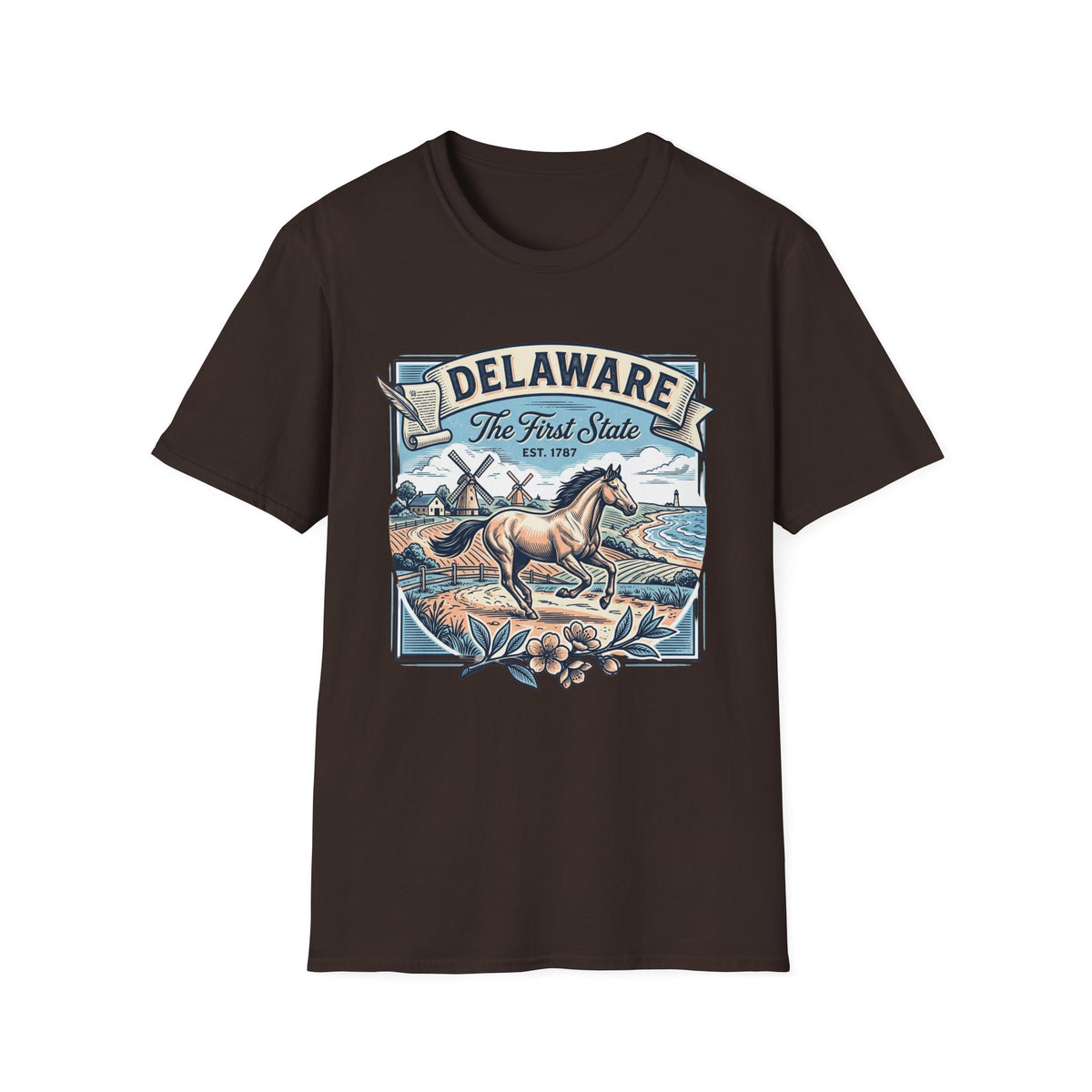 Delaware 'The First State' Scenic Travel Tourist Graphic Tee Unisex 100 Cotton Gildan T-Shirt
