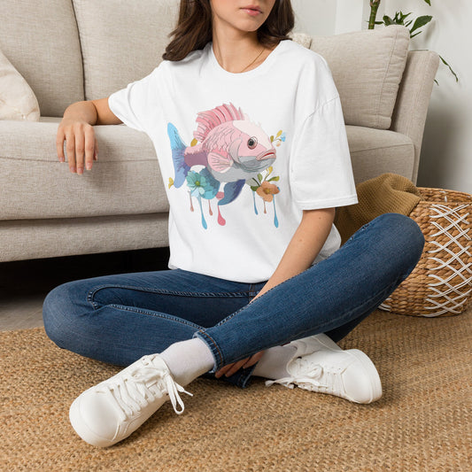 Pastel Fish Illustration T-Shirt | Pink Blue Tropical Fish Art