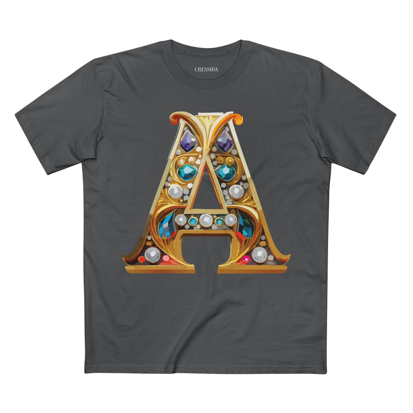 Letter A Graphic Design Tee Unisex 100 Cotton With Antique Gold Letters Artwork T-Shirt