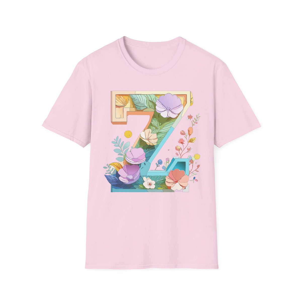 Floral Number 7 T-Shirt | Botanical Letter 7, Flower Initial Tee