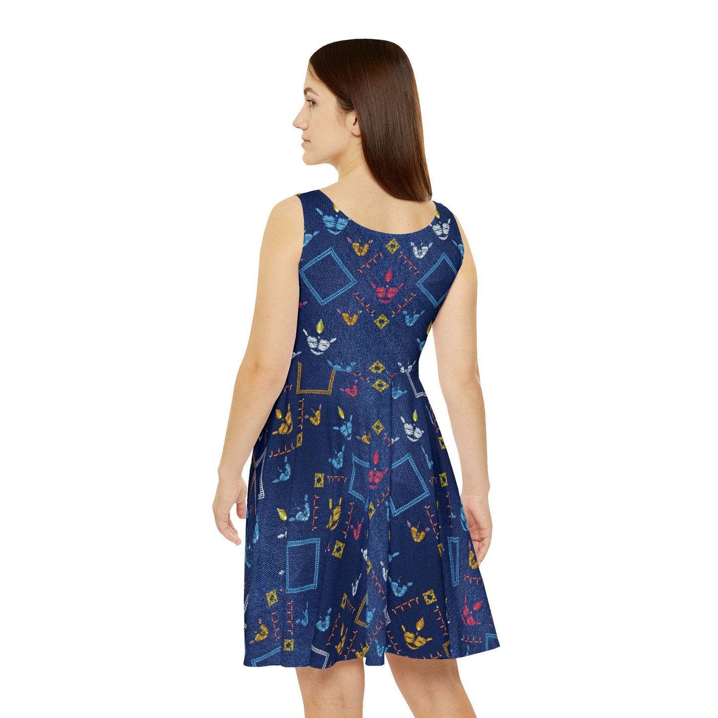 Women Denim Print Skater Dress, Denim Print Poly-Span Dress - 44