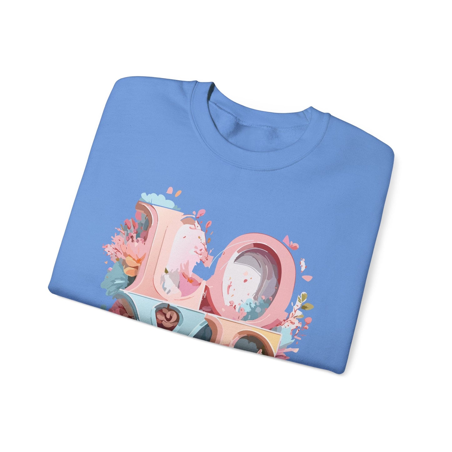 Floral Love Sweatshirt Unisex Crewneck Valentine Day Gift Gildan 18000 Fifty Fifty Cotton Blend