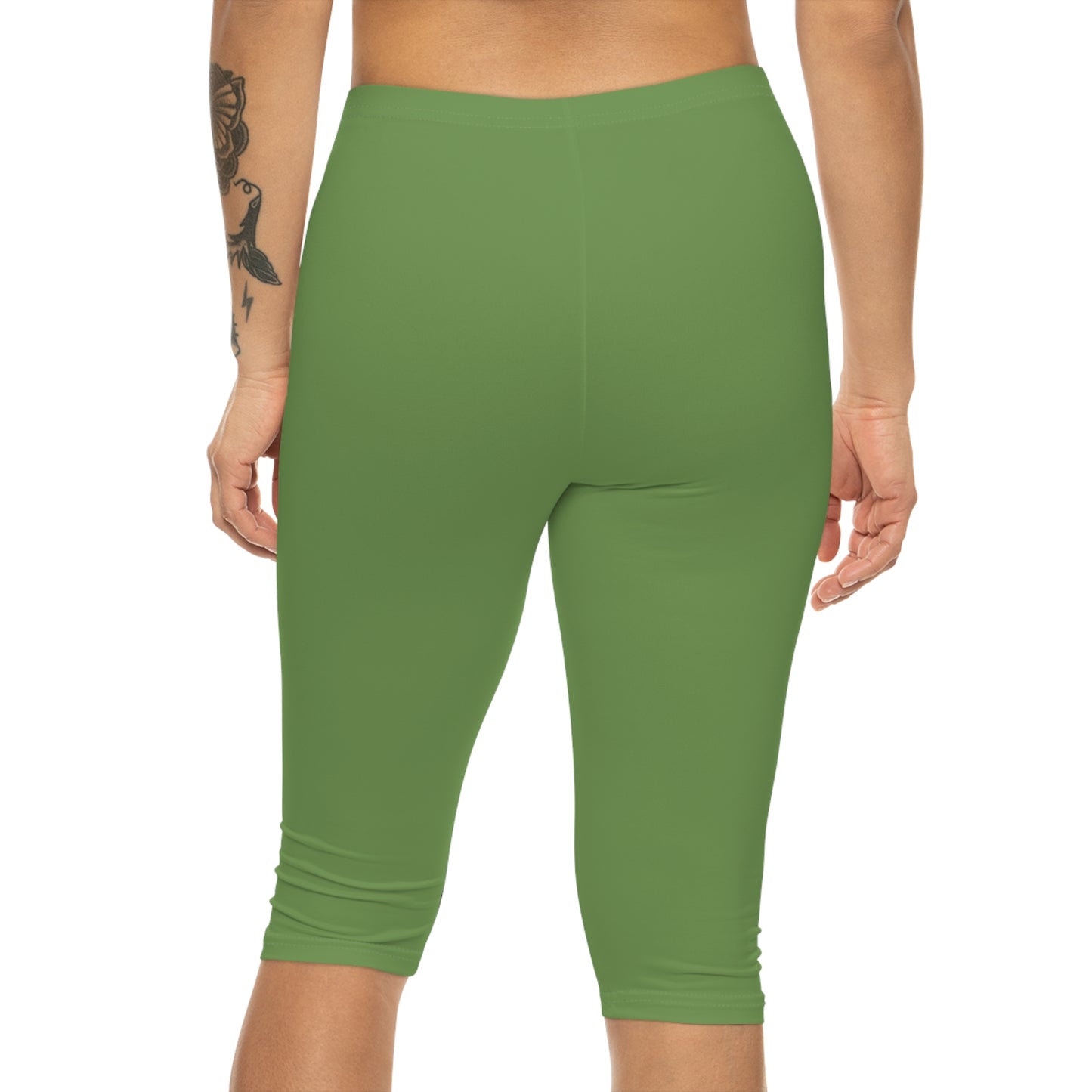 Sage Green Color Women's Brushed Suede Poly Span Casual Capri Leggings XS-2XL