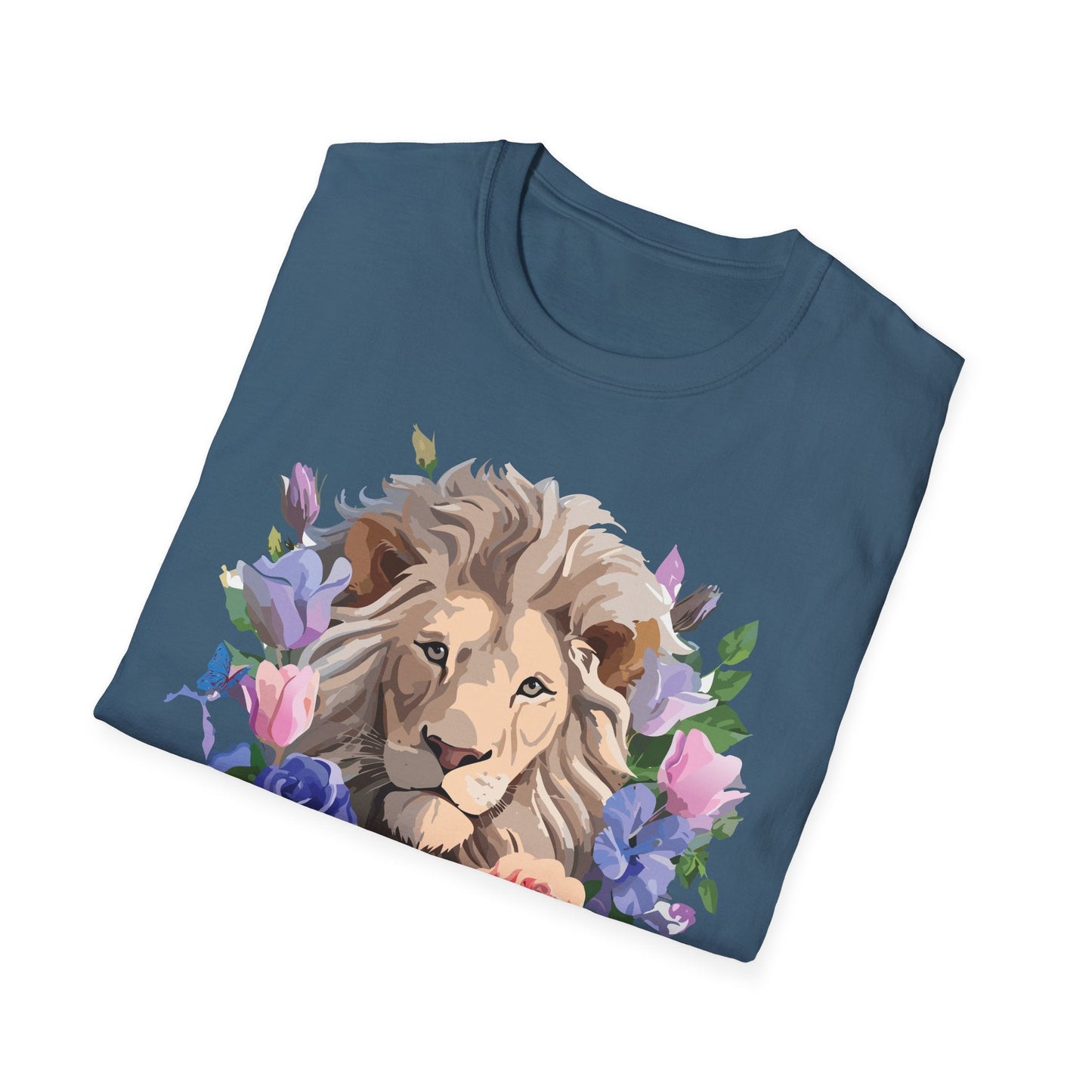 Unisex Floral Lion Tee Shirt Softstyle Gildan 64000 100 Percent Cotton