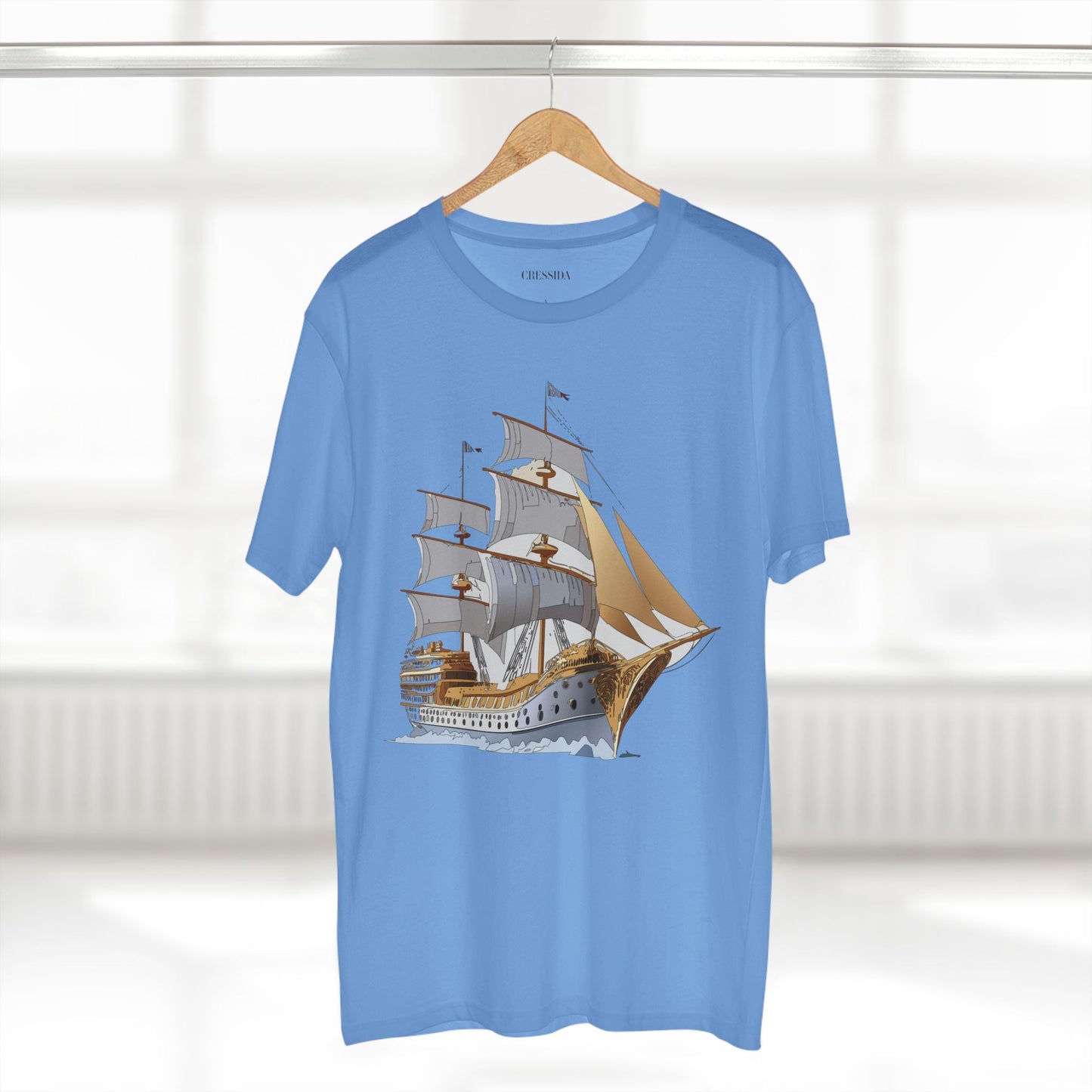 Ship Graphic Unisex 100 Cotton T-Shirt with Gold Frigate Art Design 7