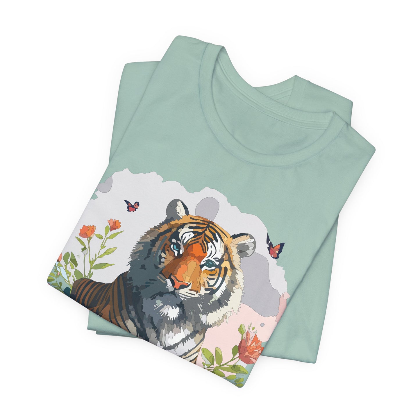 Floral Tiger Graphic Tee, Animal Shirt, Tiger Shirt, Flower Top, T-Shirt with Animal, Art Design