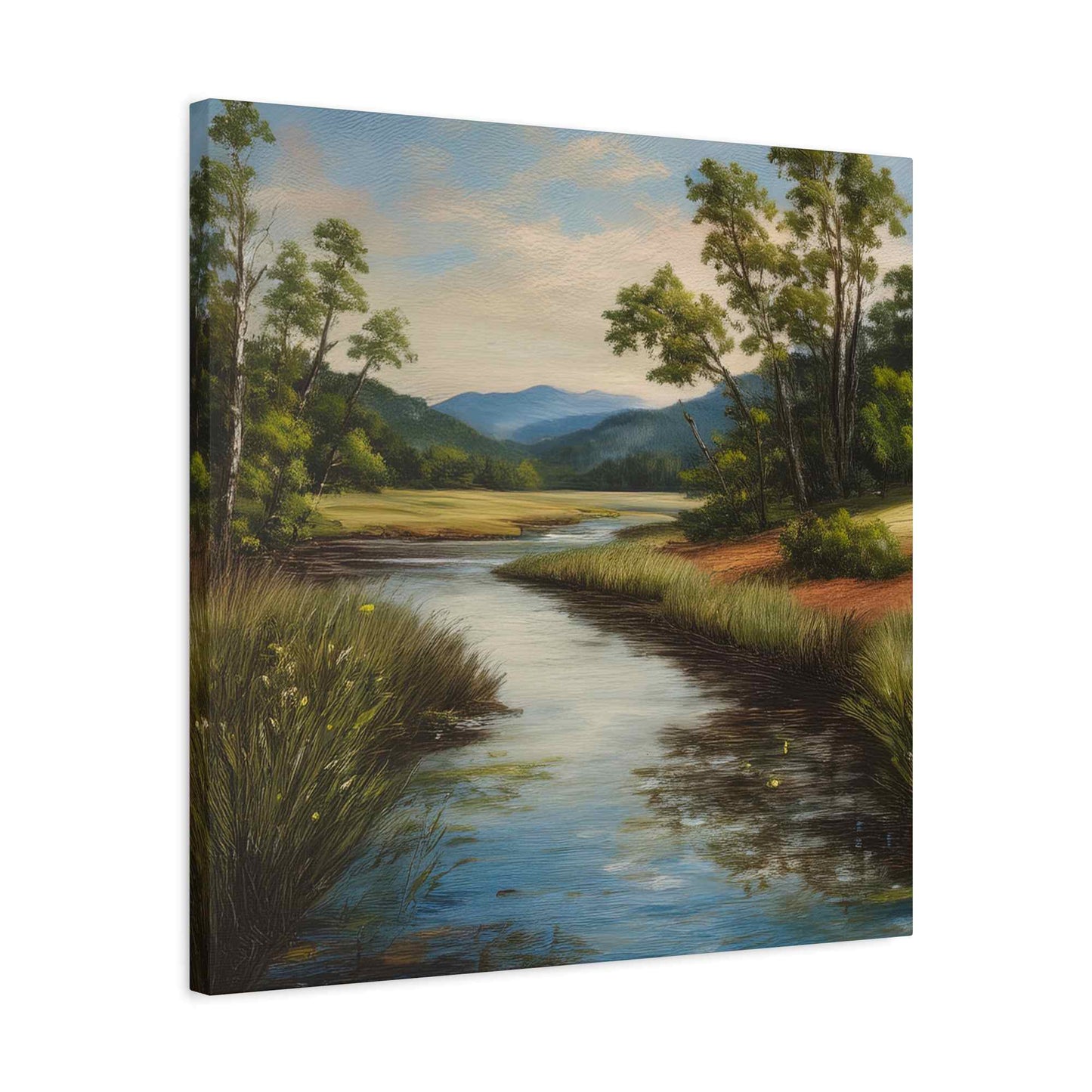 River Print Canvas, Landscape Oil Paint Print 20x20, 24x24, 30x30, 32x32, 36x36 Art Design Print Pine-Wood Inner Frame MC-50