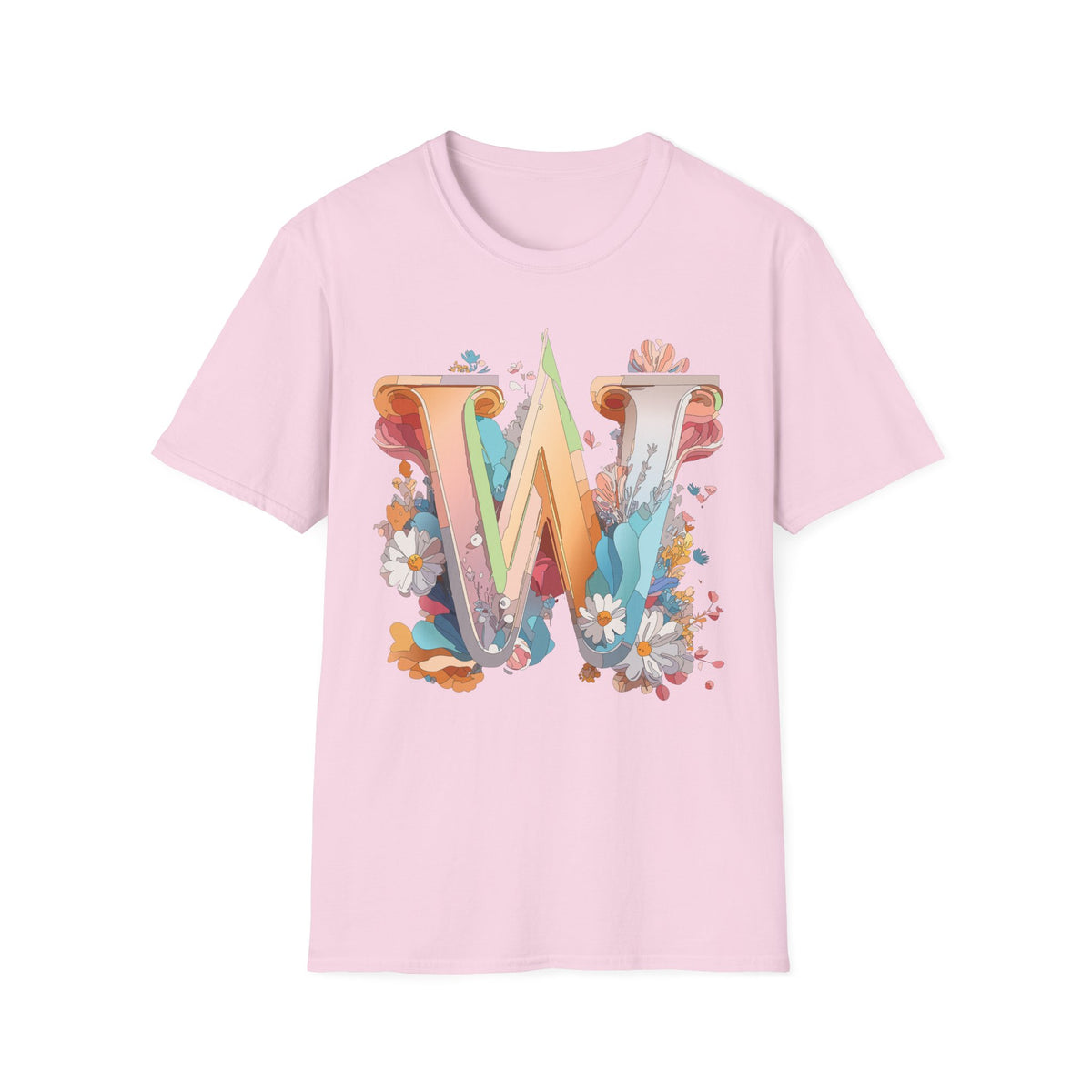 Floral Letter W Monogram T-Shirt | Floral Initial Tee