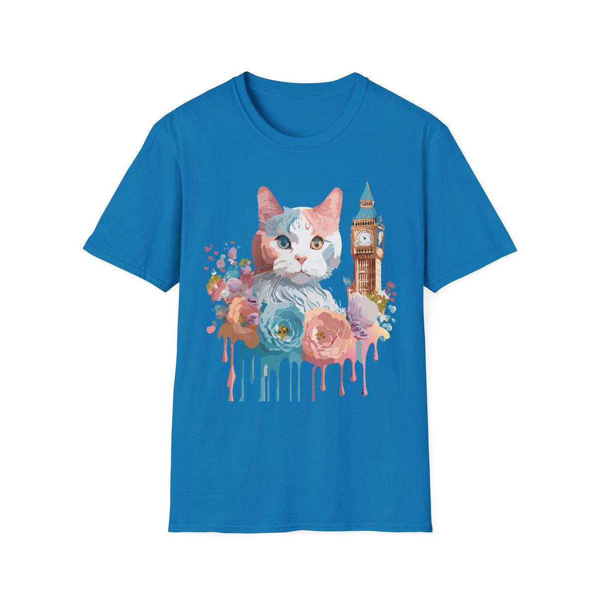 Watercolor Cat with Big Ben T-Shirt | London cat illustration, floral accents