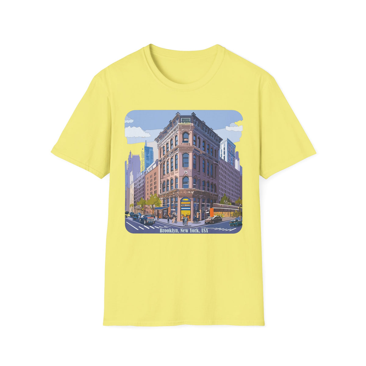 Brooklyn New York Retro Cityscape T-Shirt — Illustrated Landmark Tee Travel Tourist Graphic Design Unisex 100 Cotton Gildan T-Shirt