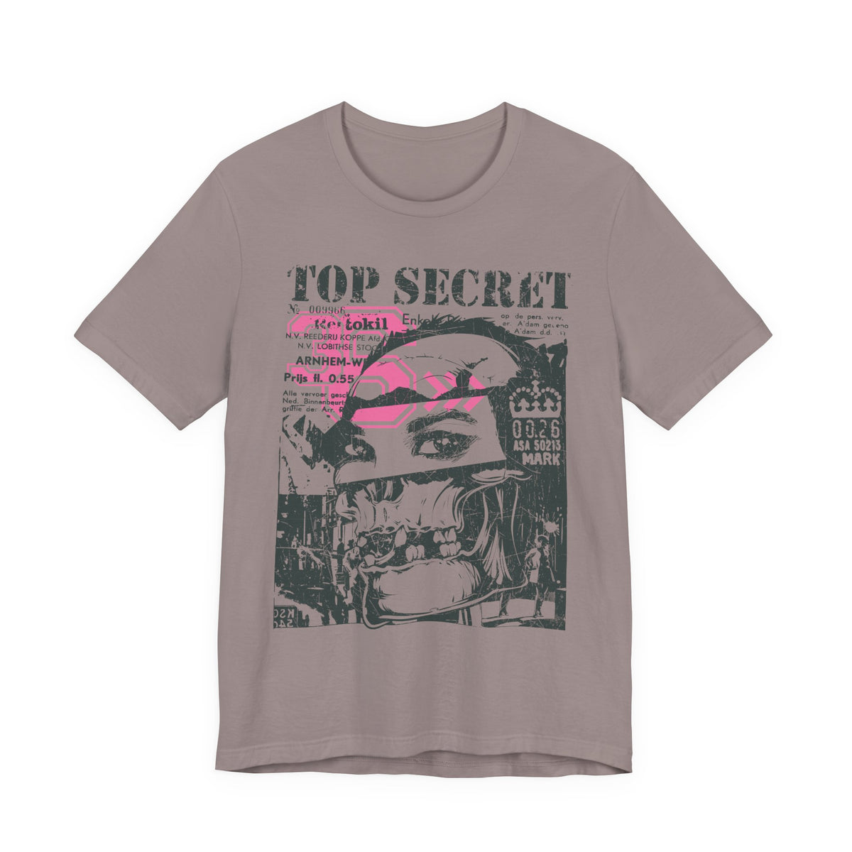 Top Secret Skull Face Tee Grunge Graphic T-Shirt Retro Collage A-6