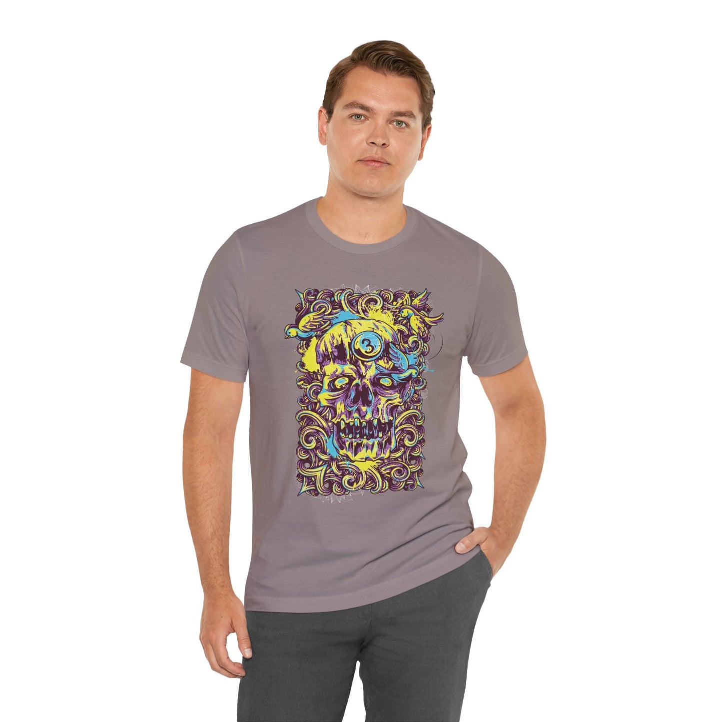 Colorful Skull Illustration Graphic Unisex Cotton T-Shirt r41