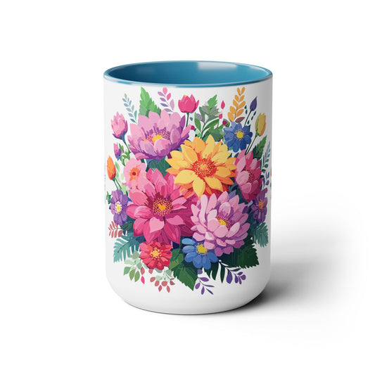 Two-Tone Coffee Mugs with flowers