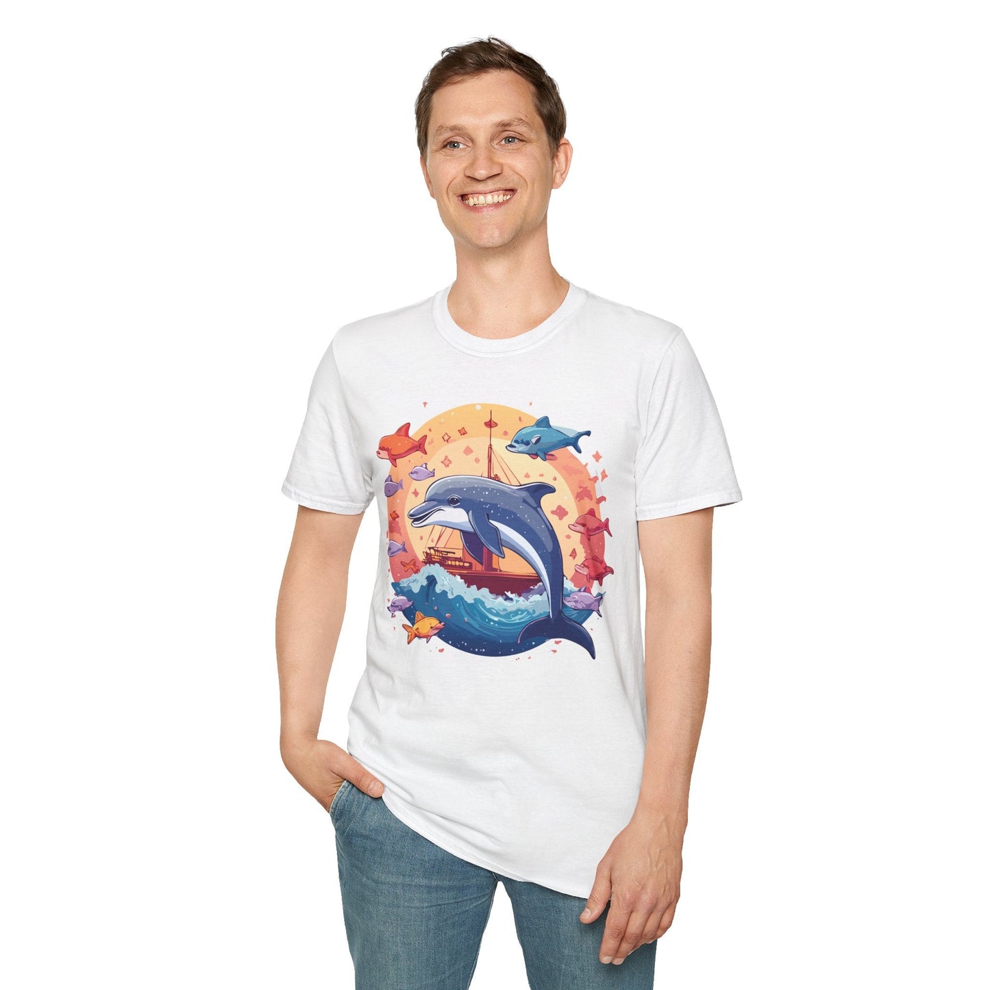 Dolphin Shirt Unisex Softstyle Cotton Tee 100 Percent Ring Spun Lightweight Breathable