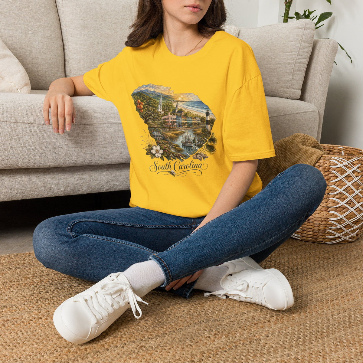 South Carolina State Travel Tourist Graphic Design Unisex 100 Cotton Gildan T-Shirt