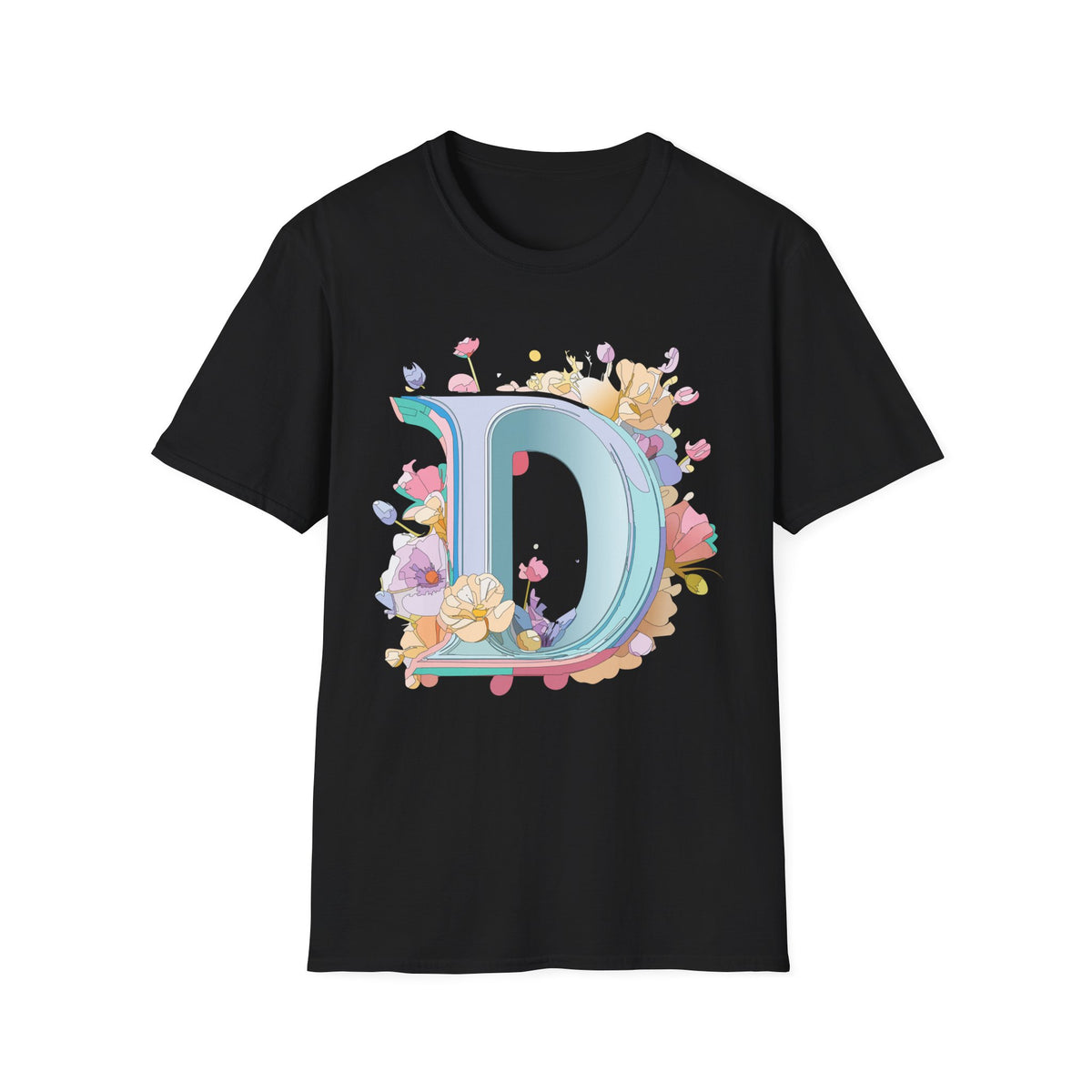 Floral Letter D T-Shirt | Pastel Monogram Initial Tee