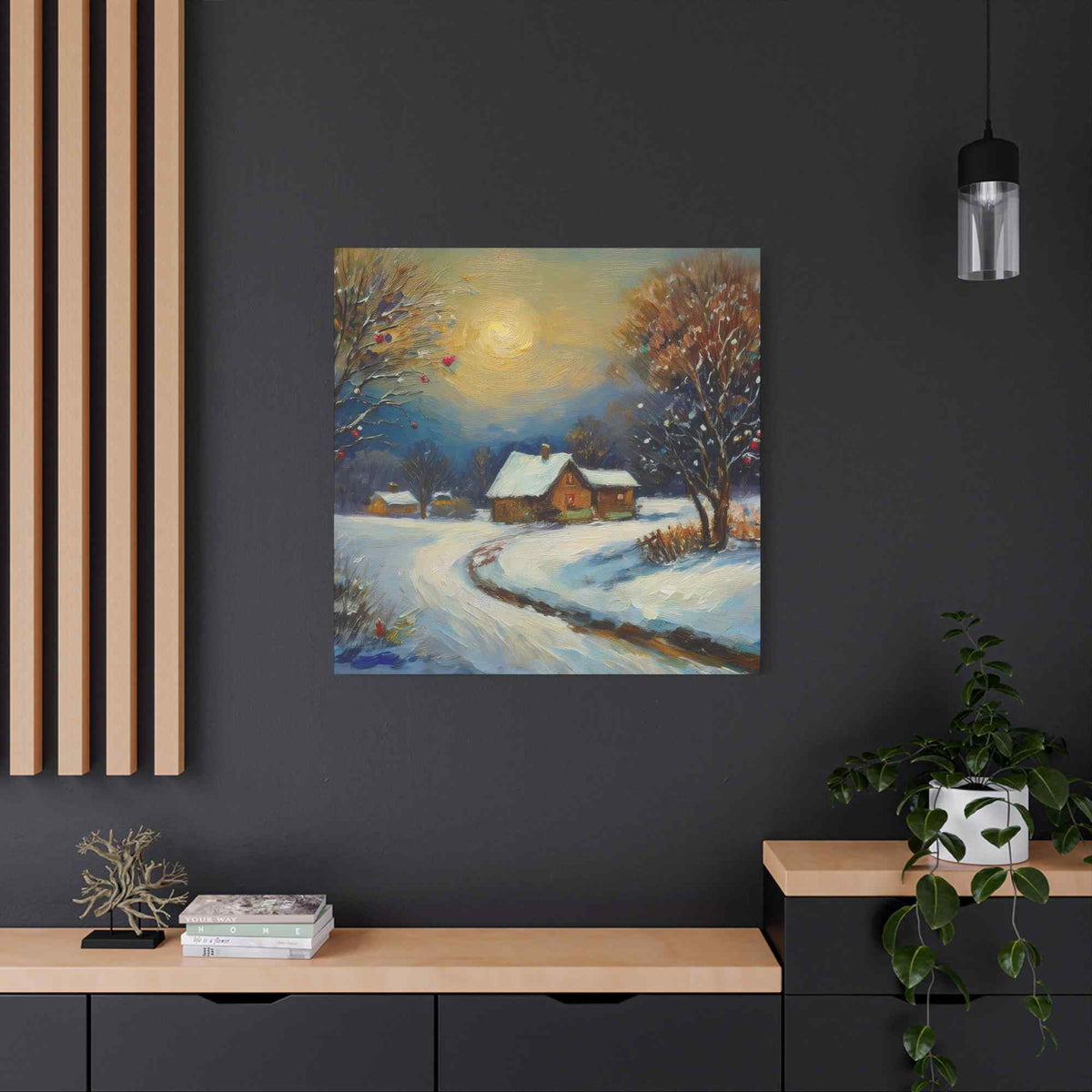 Countryside Winter Print Canvas, Oil Paint Print 20x20, 24x24, 30x30, 32x32, 36x36 Art Design Pine-Wood Inner Frame MC-112