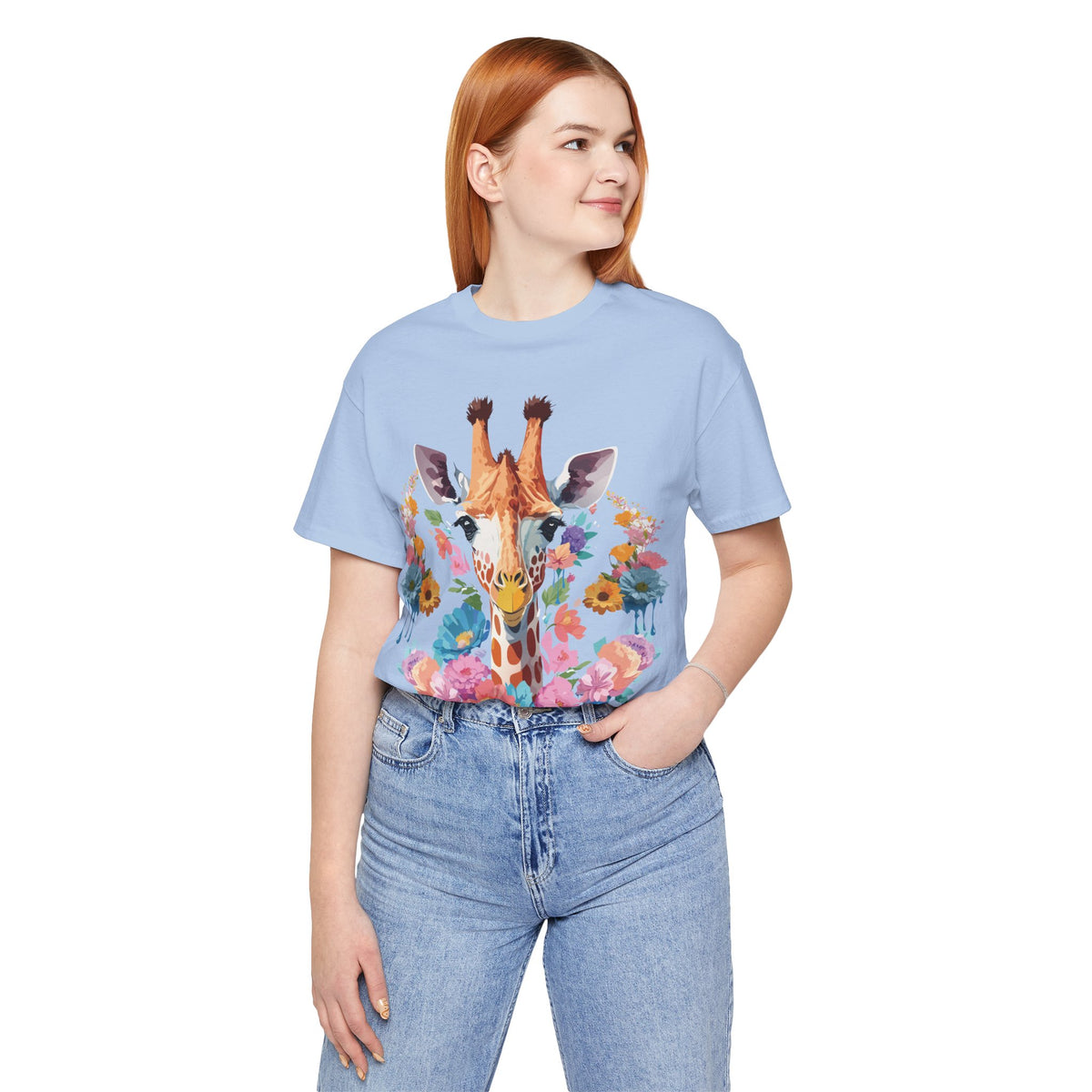 Giraffe Graphic Unisex Cotton Bella+Canvas Tee with Art Animal Design e23