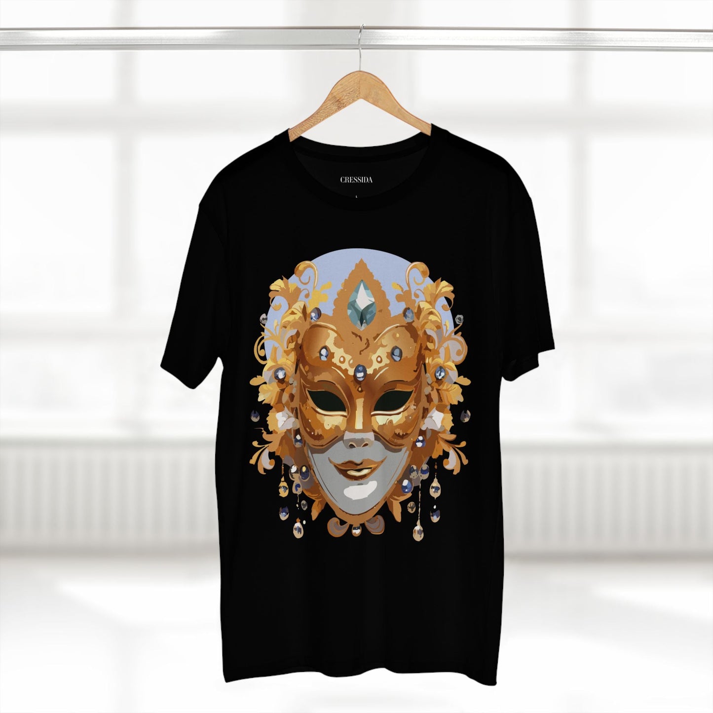 Carnival Mask Graphic T-Shirt Unisex 100 Cotton With Antique Gold Art Design Tee 1