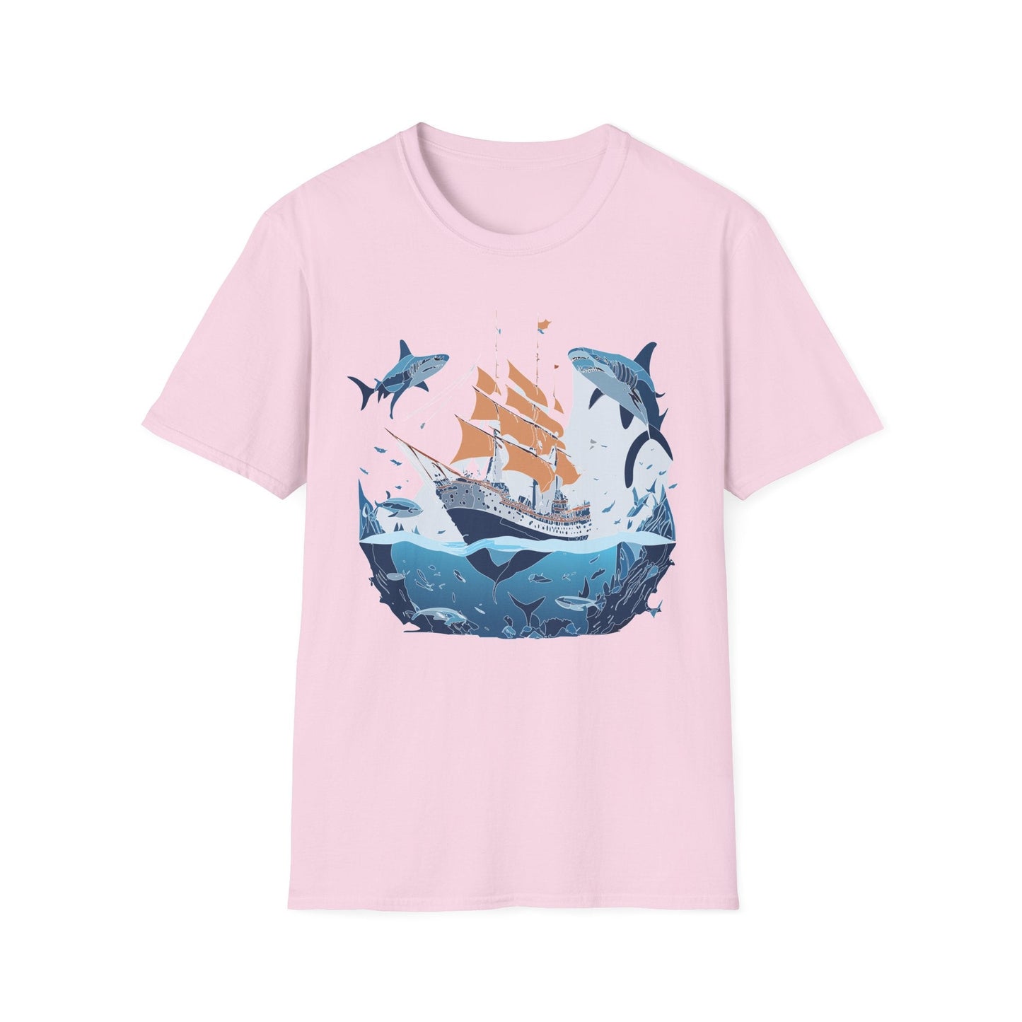 Ocean Tee Shirt Unisex Gildan Softstyle 64000 Ring Spun Cotton Art Print Graphic Ocean Design