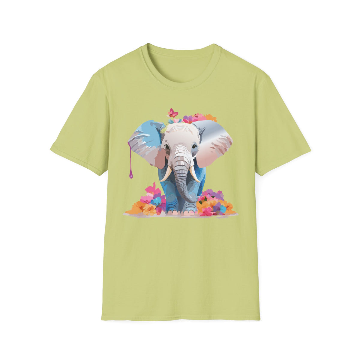 Floral Baby Elephant Tee | Elephant Face Graphic T-Shirt, Watercolor Flowers