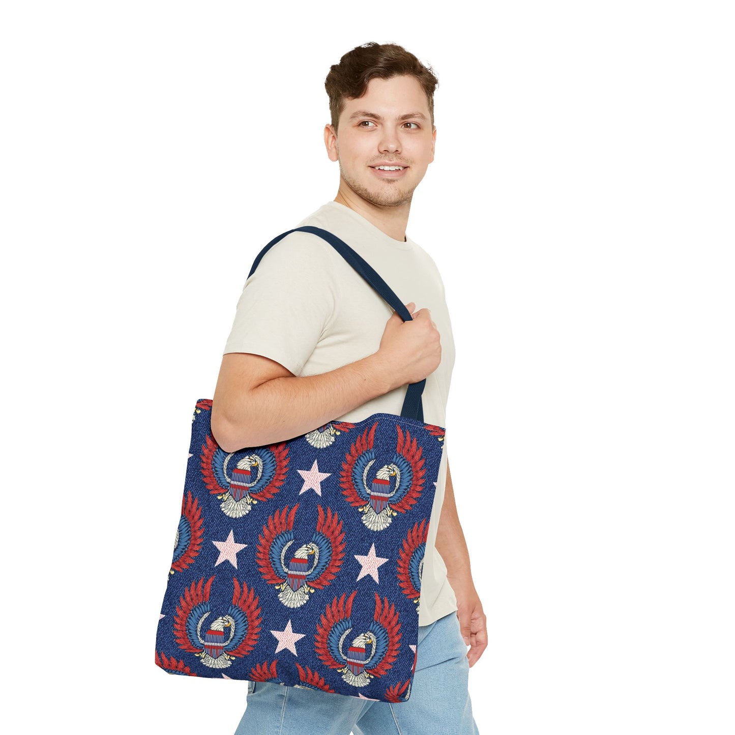 4th of July Graphic Denim Fabric Imitation Print Unisex Canvas Bag Poly Spun 3 Sizes Tote Bag 200-4