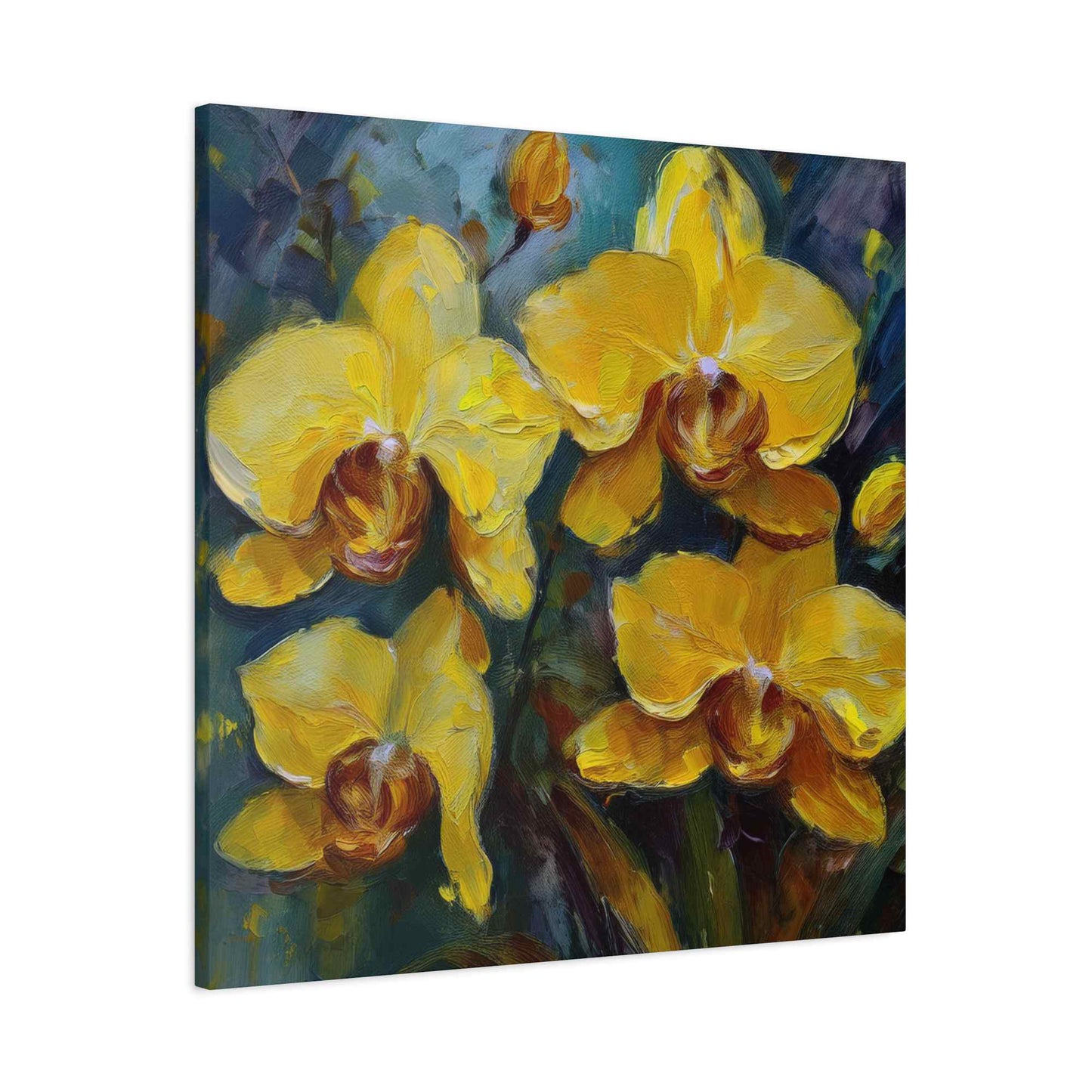 Yellow Orchids Print Canvas, Floral Oil Paint Print 20x20, 24x24, 30x30, 32x32, 36x36 Art Design Pine-Wood Inner Frame MC-138