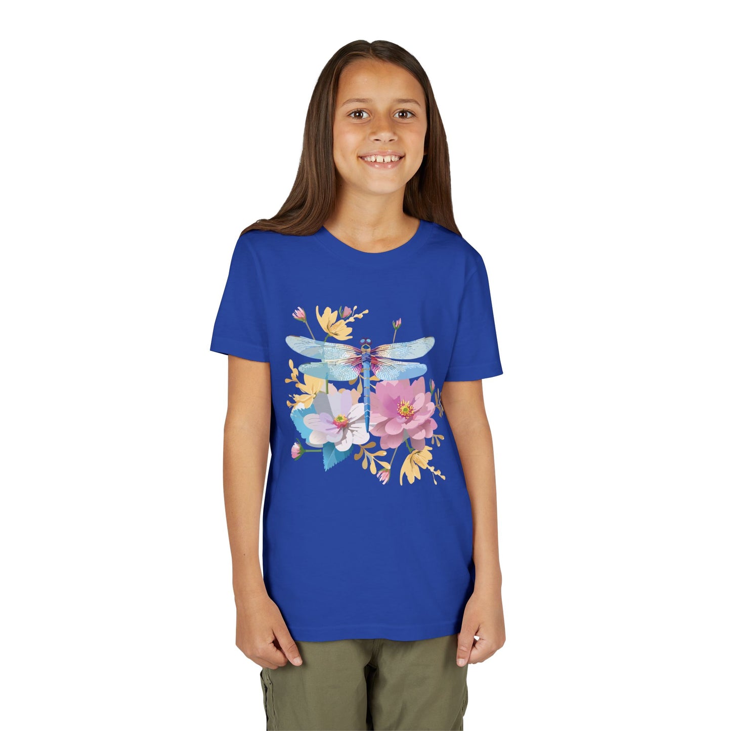 Dragonfly Blossom Youth Tee - Colorful Short Sleeve T-Shirt for Spring Celebrations (9-14)