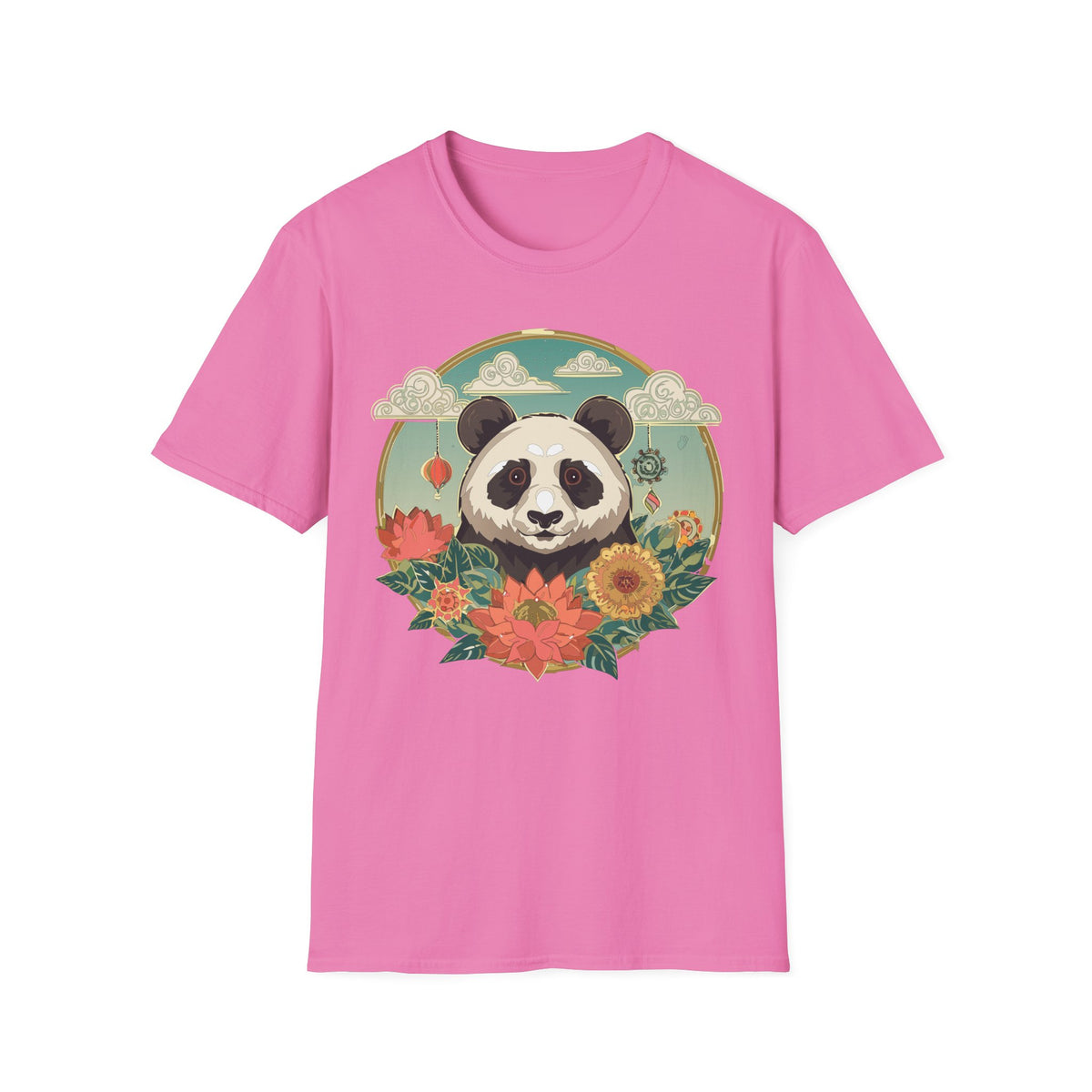 Panda Portrait T-Shirt | Floral Asian-Inspired Illustration