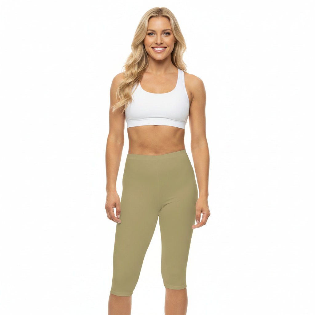 Light Sand Color Women's Brushed Suede Poly Span Casual Capri Leggings XS-2XL