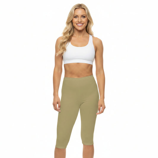 Light Sand Color Women's Brushed Suede Poly Span Casual Capri Leggings XS-2XL