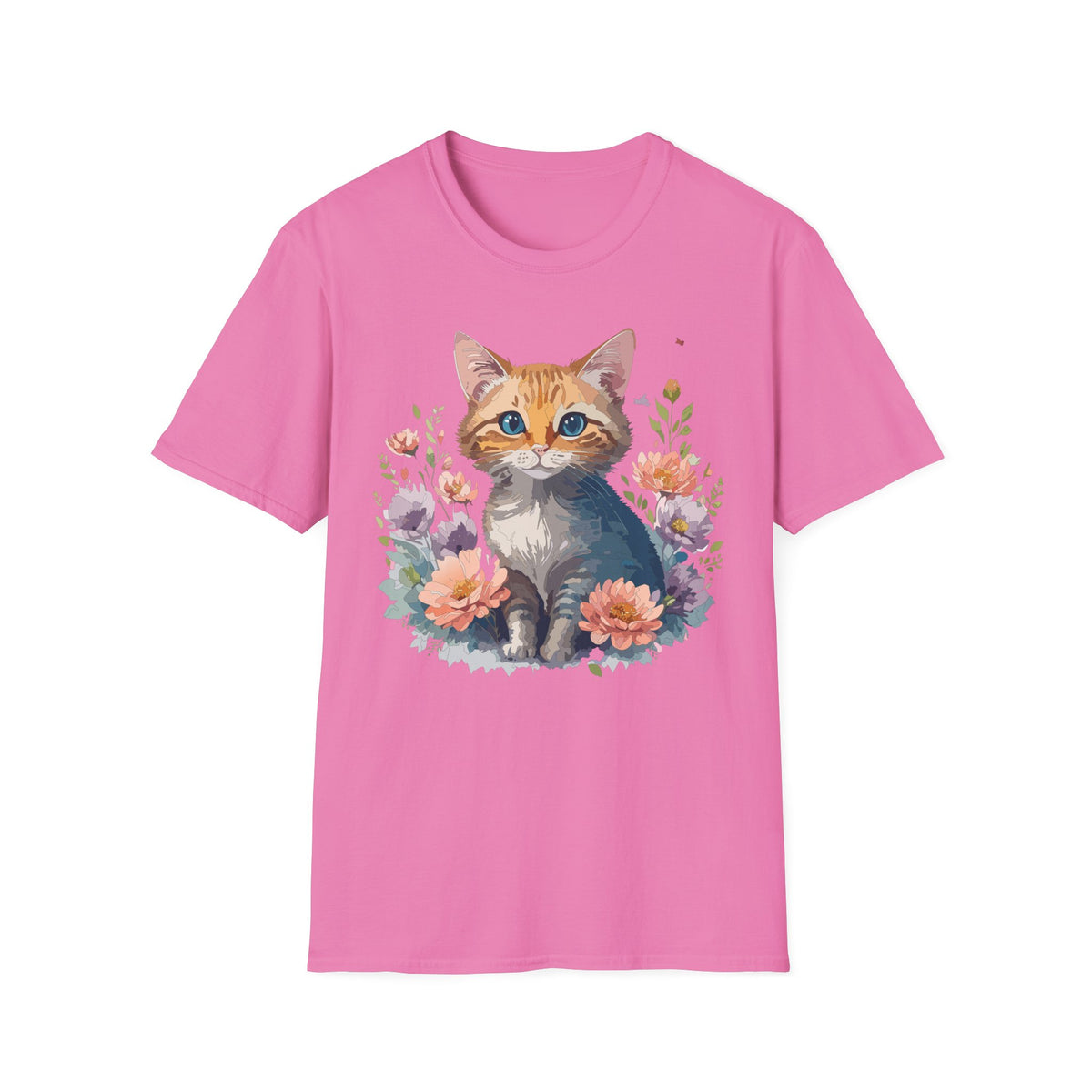 Watercolor Ginger Kitten T-Shirt | Floral Cat Illustration, Cute Kitty Tee